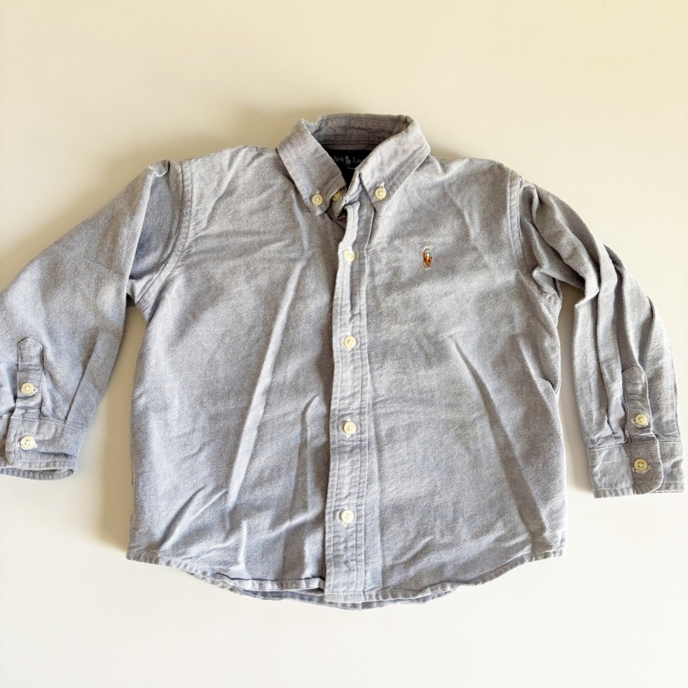 Ralph Lauren Boys Blue Oxford Classic Preppy Champray Button Down Shirt Size 4T